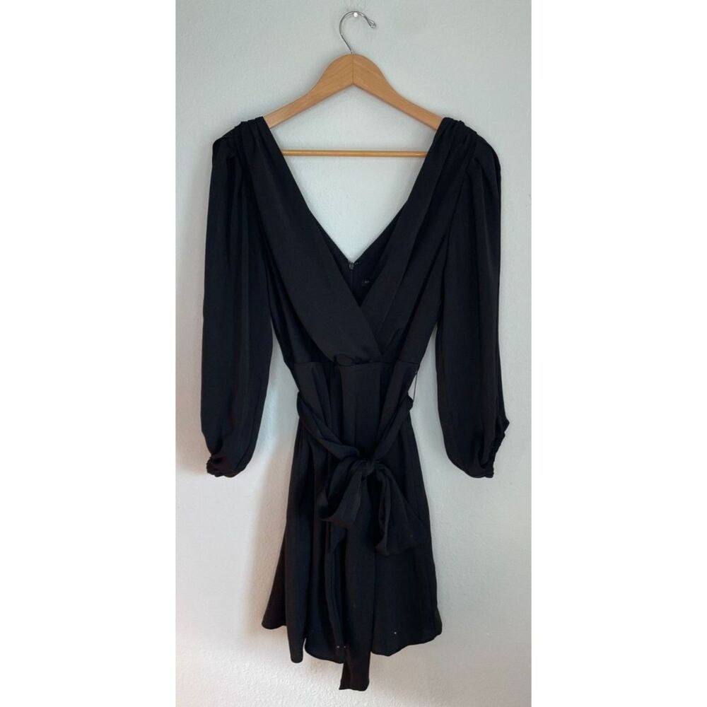 Banana Republic Black V Neck Faux Wrap Midi Dress With Belt Size 12 - Picture 2 of 5